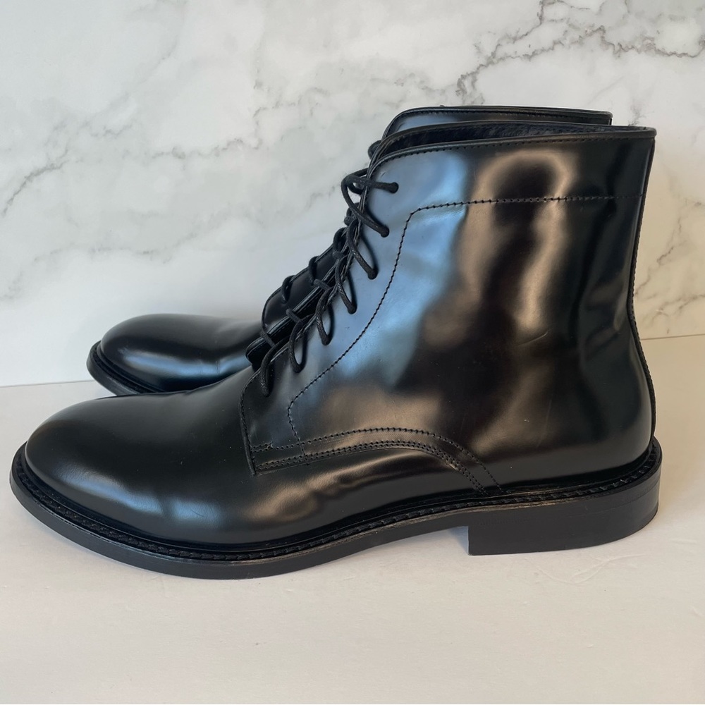 -Kenneth Cole Black Leather Dress Lace Up Boots Size 9.5